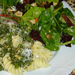  The pesto in question.  Our house didn't have a food processor even a blender, so I chopped it with a gigantic chef's knife.  I think the  boys were a little afraid of me after that.